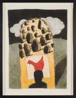 Colbert Mashile; Untitled (Silhouette of Head with Chicken, Hill and Cloud)
