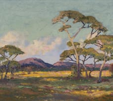Walter Battiss; Landscape with Trees and Distant Mountains