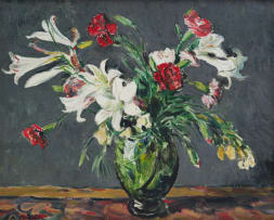Robert Broadley; Still Life with Carnations and St. Joseph's Lilies in a Vase