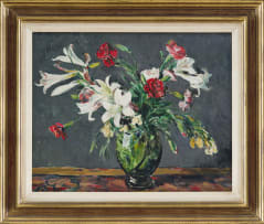 Robert Broadley; Still Life with Carnations and St. Joseph's Lilies in a Vase