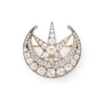 Crescent moon and star brooch