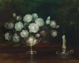 Henry John Dykman; Bowl of White Roses and Extinguished Candle