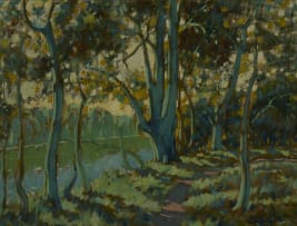 Sydney Carter; Path with Trees along a River