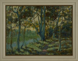 Sydney Carter; Path with Trees along a River