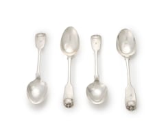 Two Victorian silver 'Fiddle pattern' teaspoons, Clement Gowland I, Newcastle, 1847