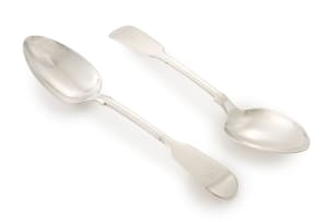 Two Victorian Fiddle pattern spoons, William Eaton, London, 1839