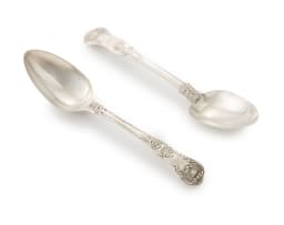 Two unrelated King's pattern silver spoons, Chawner & Co, Jonathan Hayne, London, 1824, 1851