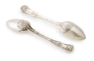 Two unrelated King's pattern silver spoons, Chawner & Co, Jonathan Hayne, London, 1824, 1851