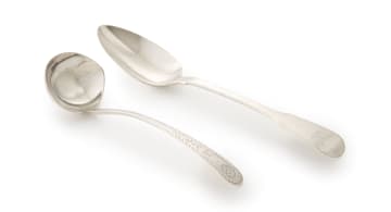 A George III Irish silver gravy ladle, Michael Keating, Dublin, 1795