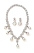 Al Moallim Jewellery; Diamond and South Sea pearl necklace and earring suite