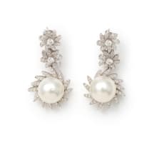 Al Moallim Jewellery; Diamond and South Sea pearl necklace and earring suite