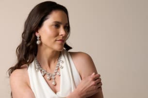 Al Moallim Jewellery; Diamond and South Sea pearl necklace and earring suite