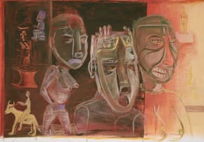 Phoka Nyokong; Arrangement in Grey, Yellow, Ochre and Violet (Encounter at Benin)
