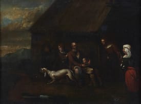Dutch School, 18th Century; Figures by a House