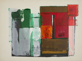 Sidney Goldblatt; Abstract Composition with Figures and Birds