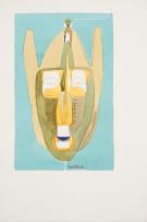 Sidney Goldblatt; Abstract Mask in Green Yellow and Beige