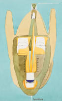 Sidney Goldblatt; Abstract Mask in Green Yellow and Beige
