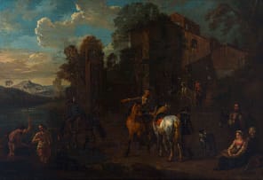 Circle of Nicolaes Berchem; Cavalry outside a Castle