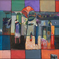 Ahmed Abushariaa; Untitled (Abstract Composition with Figures)