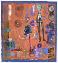 Salah Elmur; Untitled (Composition with Figures in Blue and Brown)