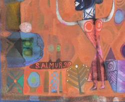 Salah Elmur; Untitled (Composition with Figures in Blue and Brown)