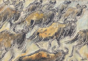 Stephen Mbatia; Untitled (Wildebeest Migration I); Untitled (Wildebeest Migration II); Untitled (Wildebeest Migration III), three