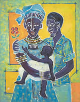 Kizito Fred Kakinda; Untitled (Figures with Child and Flower)