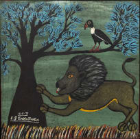 Edward Saidi Tingatinga; Untitled (Landscape with Lion and Bird)