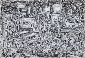 Evanson Kang’ethe; Bustling Street Scene with Vendors