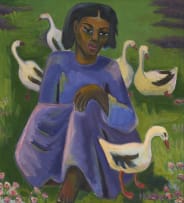 Maggie Laubser; Figure of a Girl with Ducks in a Landscape