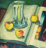 Alexis Preller; Still Life with Apples, Candle and Book