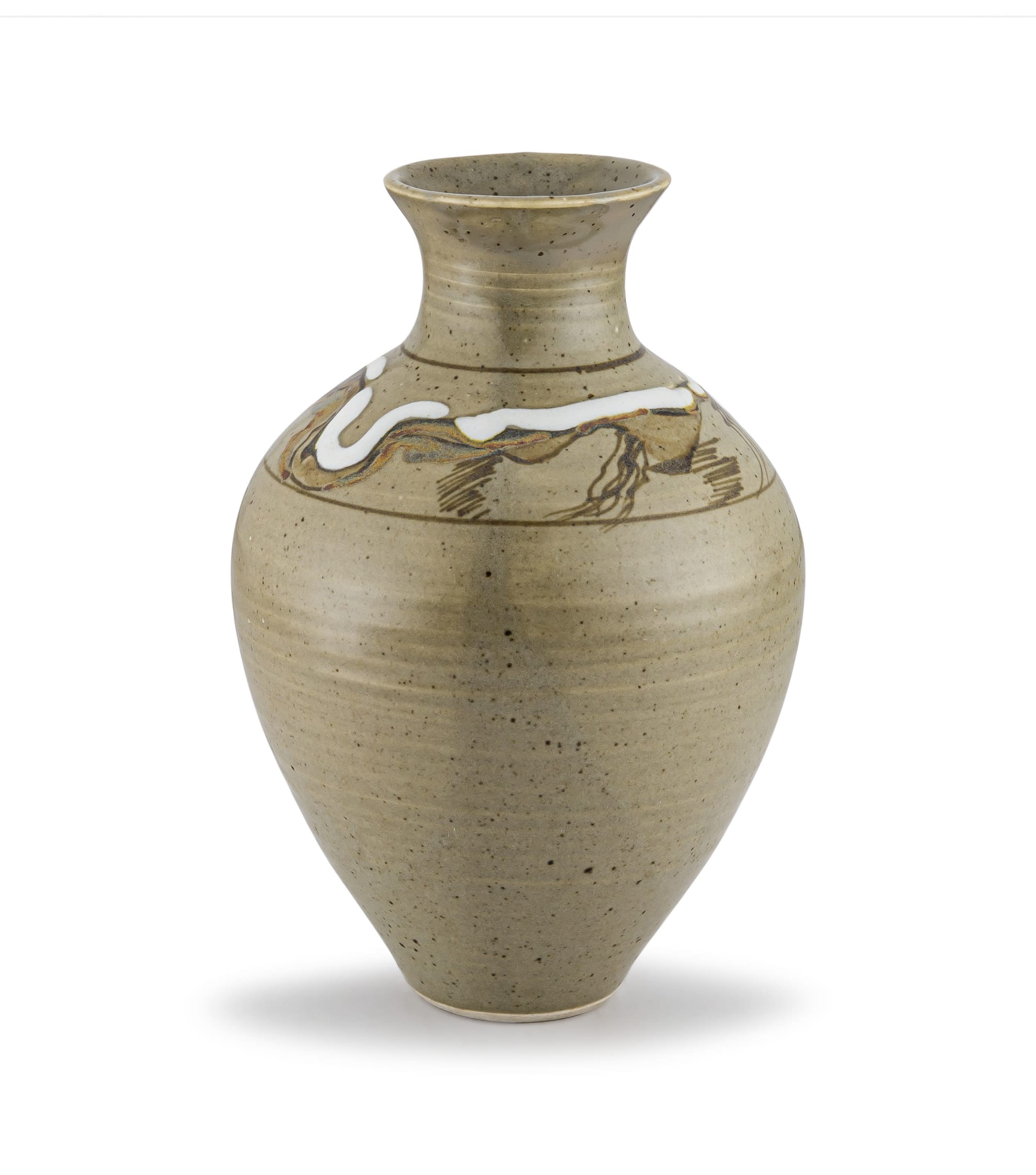 An olivegreen glazed vase, David Walters, 1950 Strauss & Co