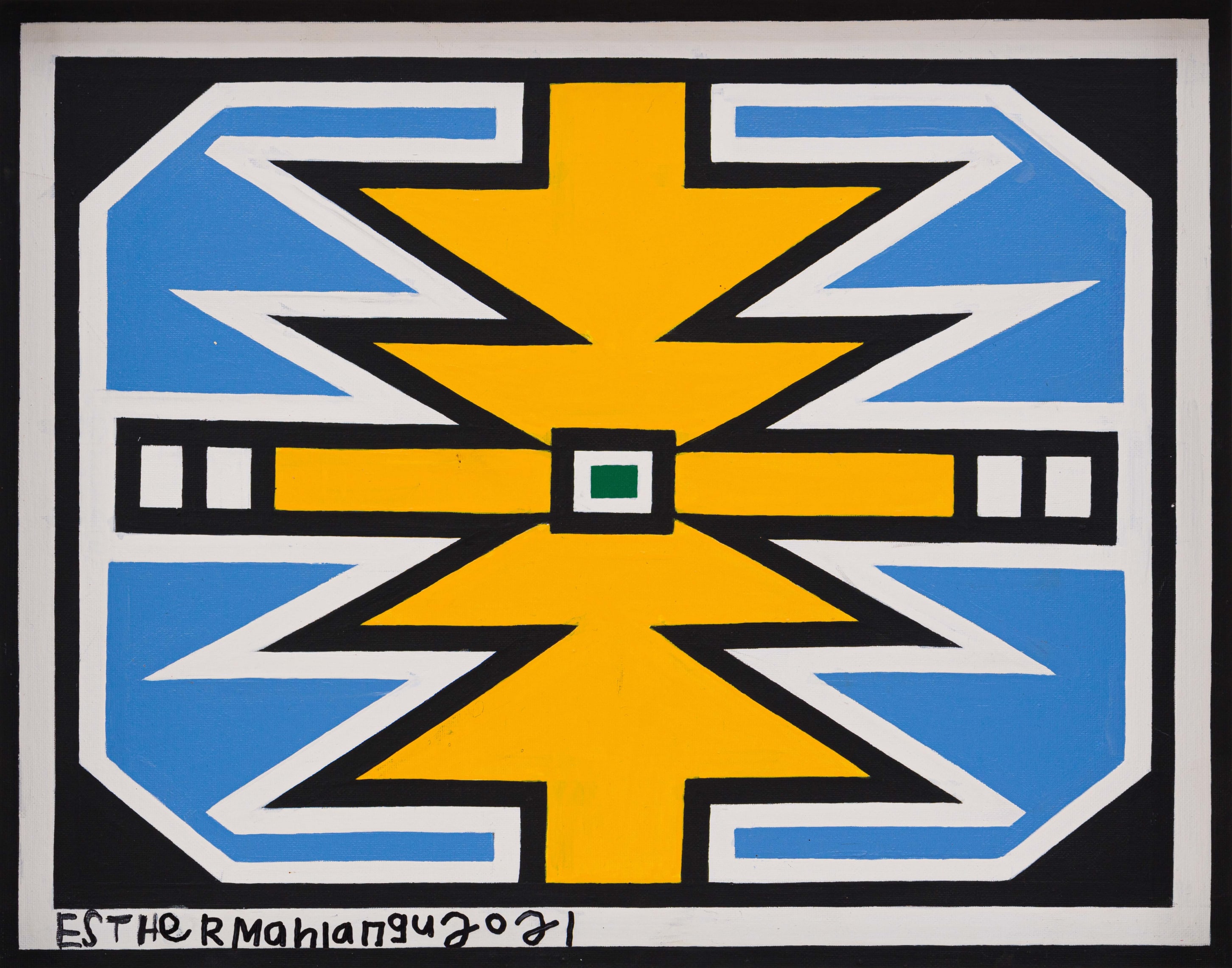 Untitled Ndebele Pattern In Yellow And Blue By Esther Mahlangu Strauss And Co