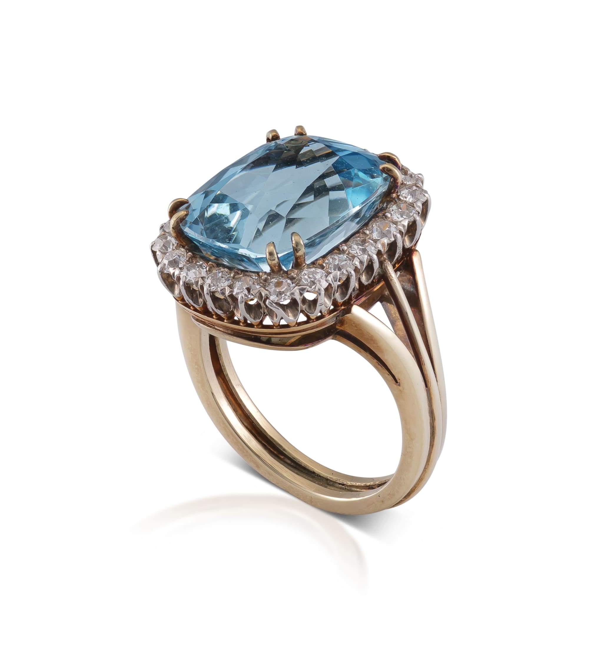 14k two-tone aquamarine and diamond ring | Strauss & Co