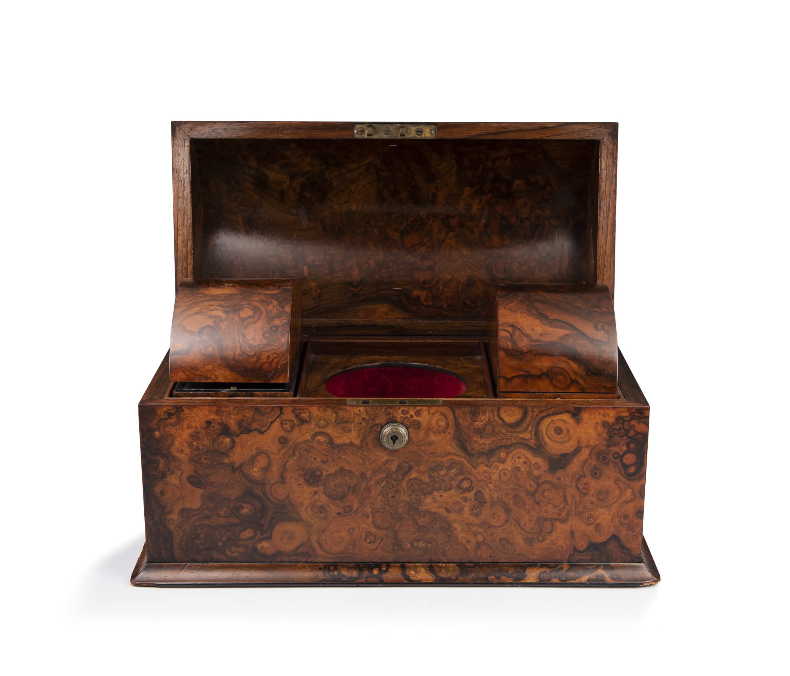 An English burr walnut tea caddy, 19th century | Strauss & Co