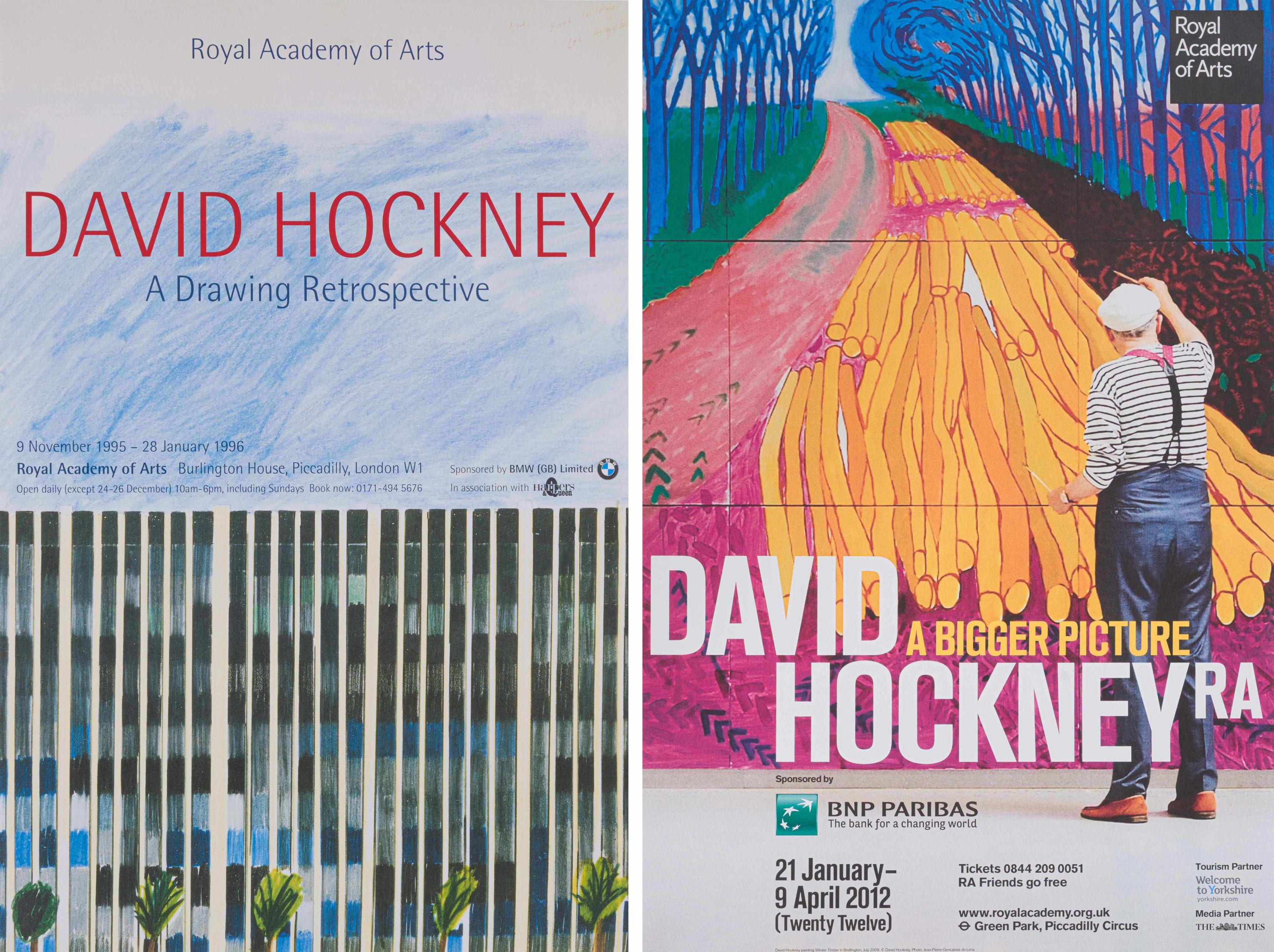 David Hockney A Drawing Retrospective, poster, two by David Hockney A
